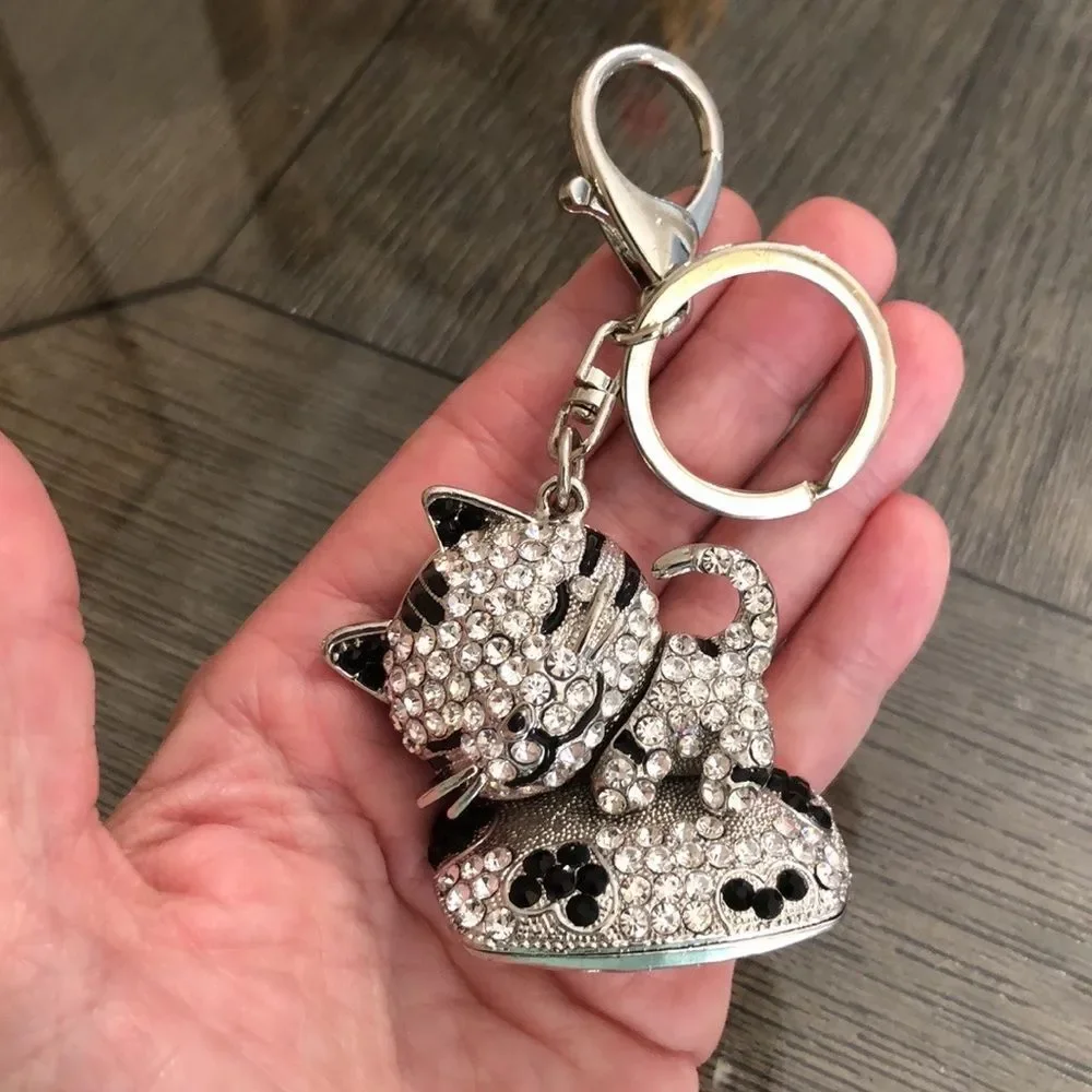 TINKSKY Rhinestone Kitty Cat Key Chain / Bag Charm